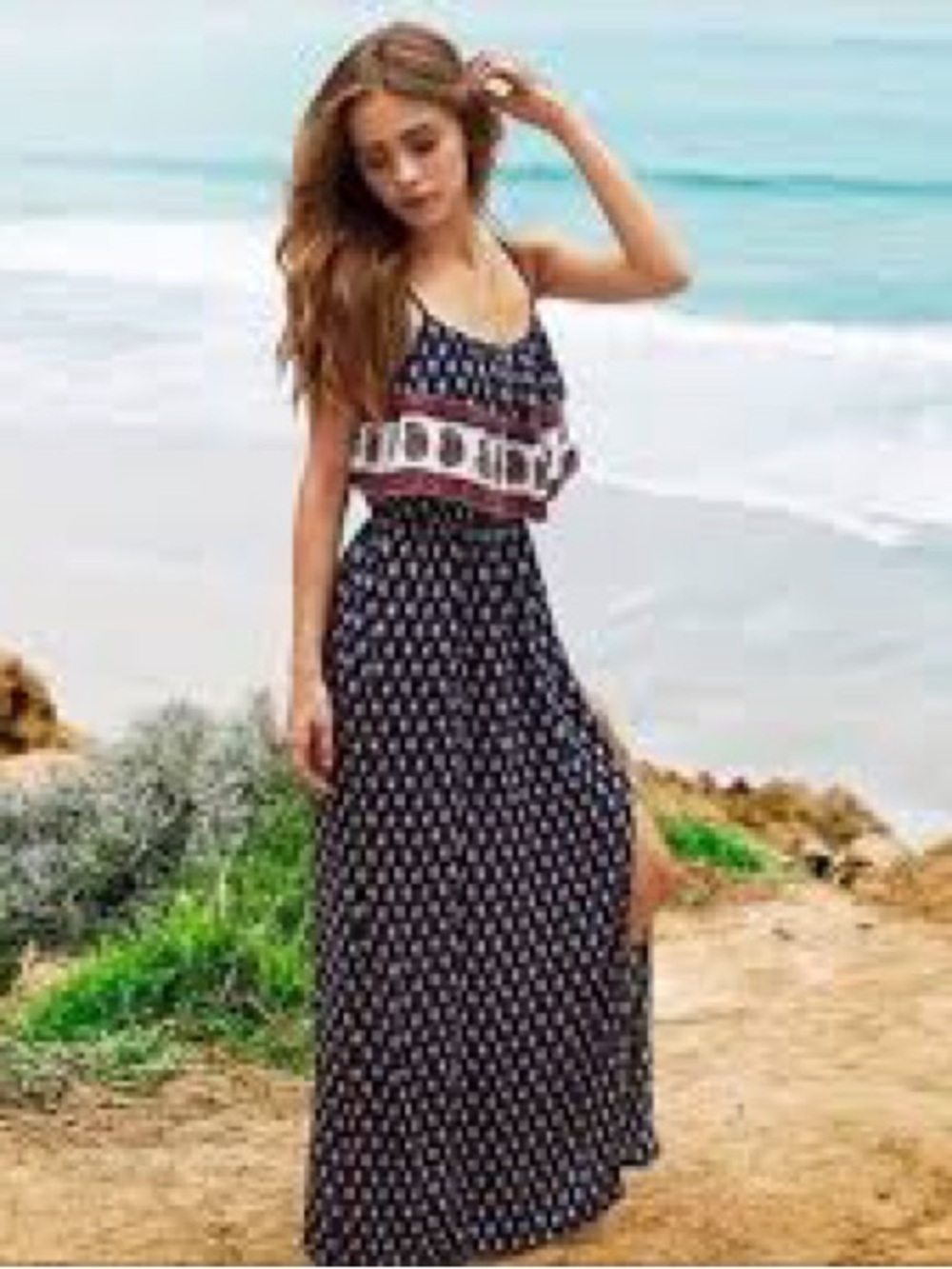 American Eagle Outfitters Navy and White Patterned Dress